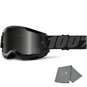 100% Strata 2 Sand Goggles for Desert Riding, Black Frame with Smoke Lens