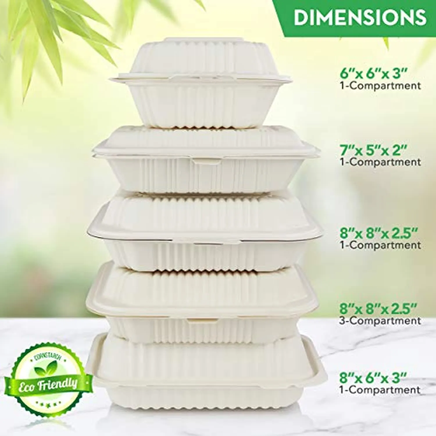 125 Count Eco Friendly Take Out Food Containers 7 x 5 Inches