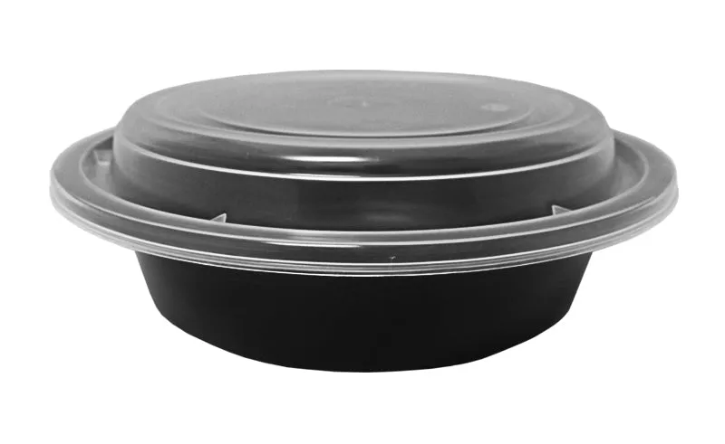 16 oz. Round Black  6" Container With Lid Combo 50/PK