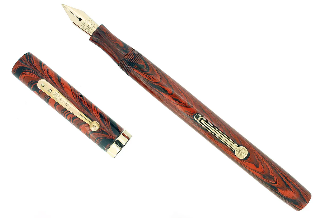 1920s WATERMAN 54 RED RIPPLE XF-BBB FLEX NIB FOUNTAIN PEN RESTORED