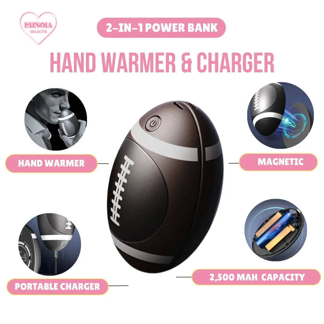 2-IN-1 Power Bank: Avocado/ Football  2,500 mAH Portable Charger, Hand Warmer