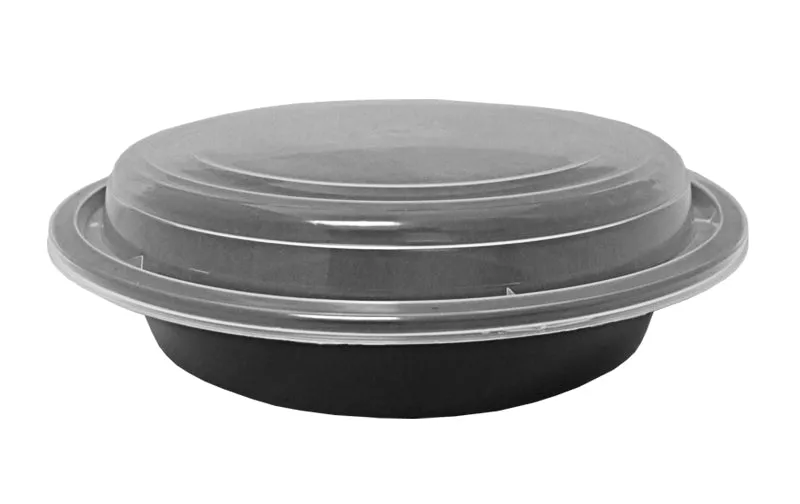 24 oz. Round Black 7" Container With Lid Combo 150/CS