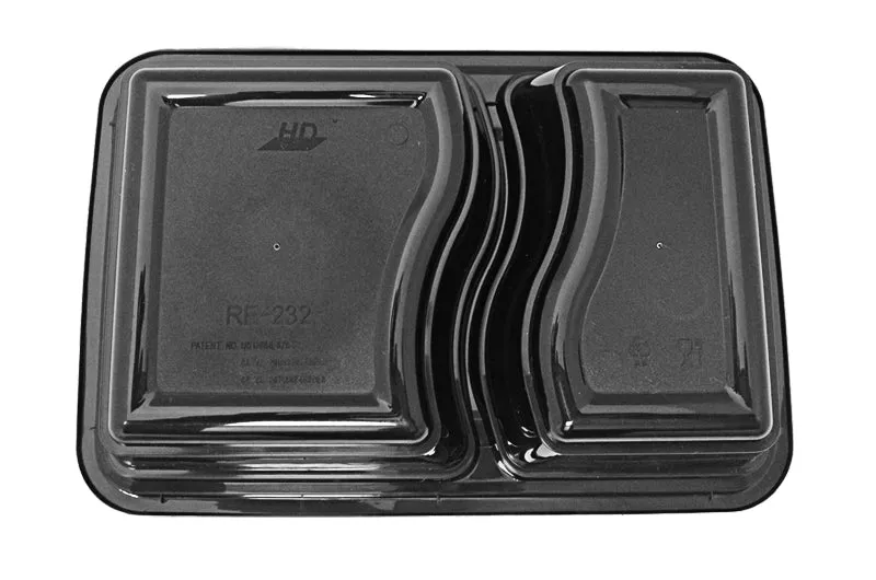 32 oz. Rectangular 2-Compartment Black Container w/Lid Combo 50/PK