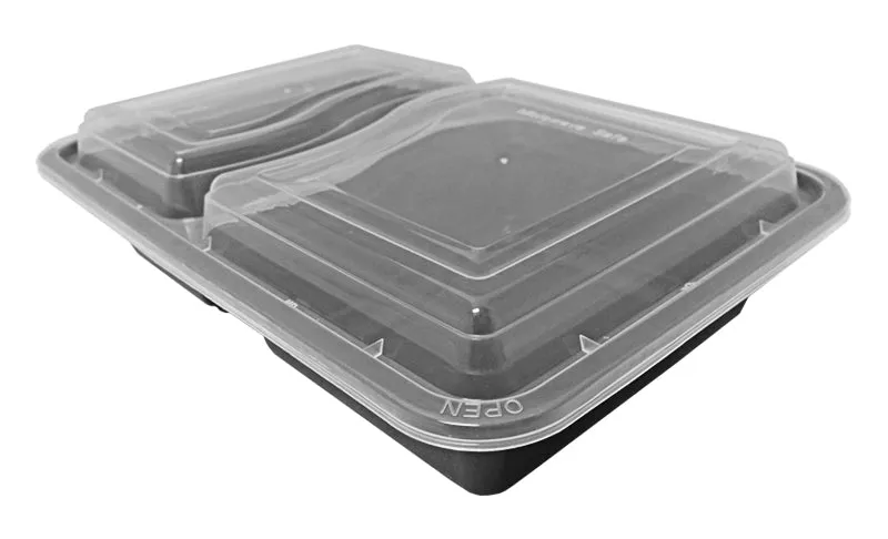 32 oz. Rectangular 2-Compartment Black Container w/Lid Combo 50/PK