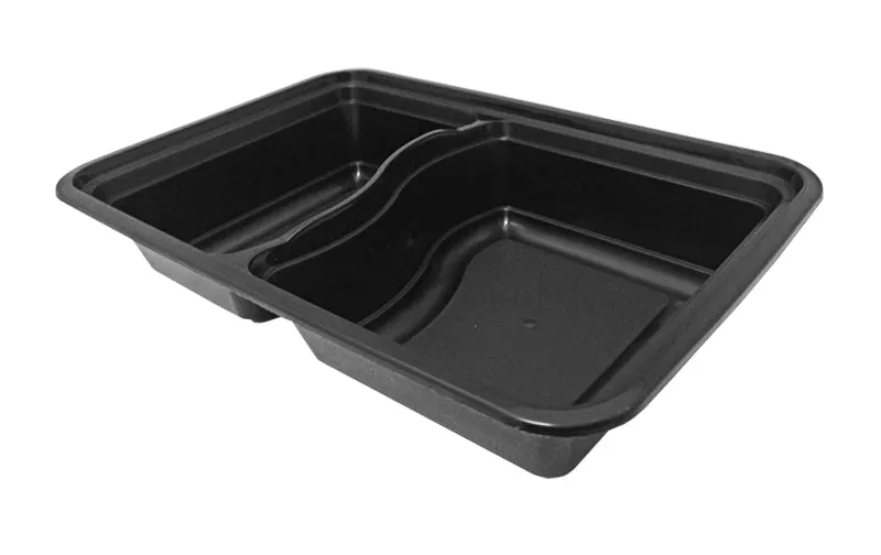 32 oz. Rectangular 2-Compartment Black Container w/Lid Combo 50/PK