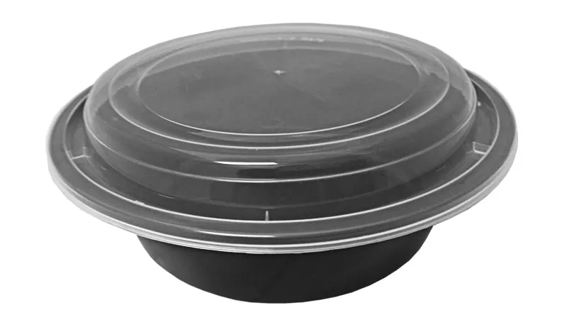 32 oz. Round Black 7" Container w/Lid Combo 150/CS