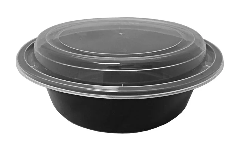 32 oz. Round Black 7" Container w/Lid Combo 150/CS