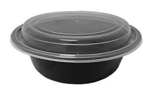 32 oz. Round Black 7" Container w/Lid Combo 50/PK