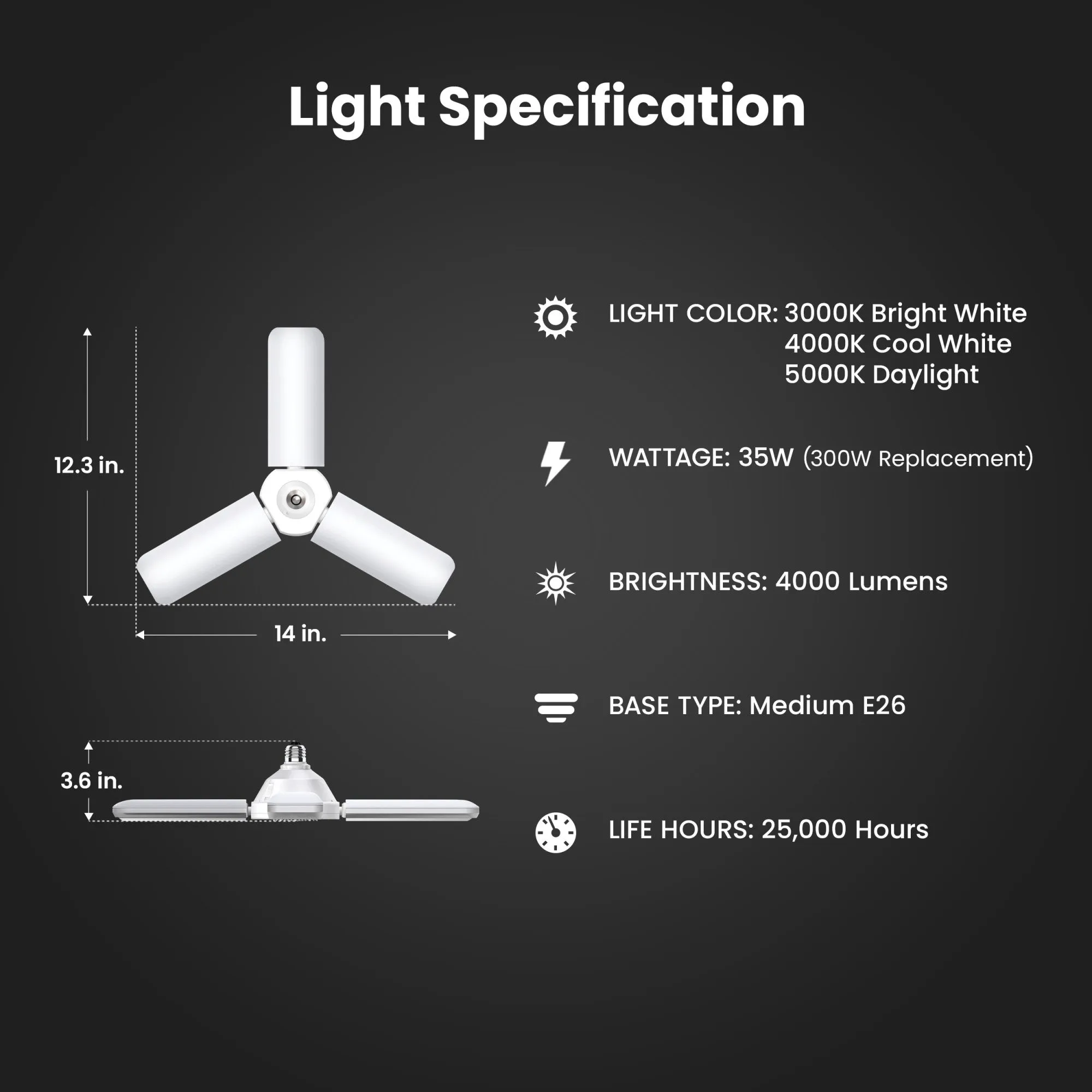 35W (300W Equivalent) Selectable White E26 Replacement LED Multi-Directional Light