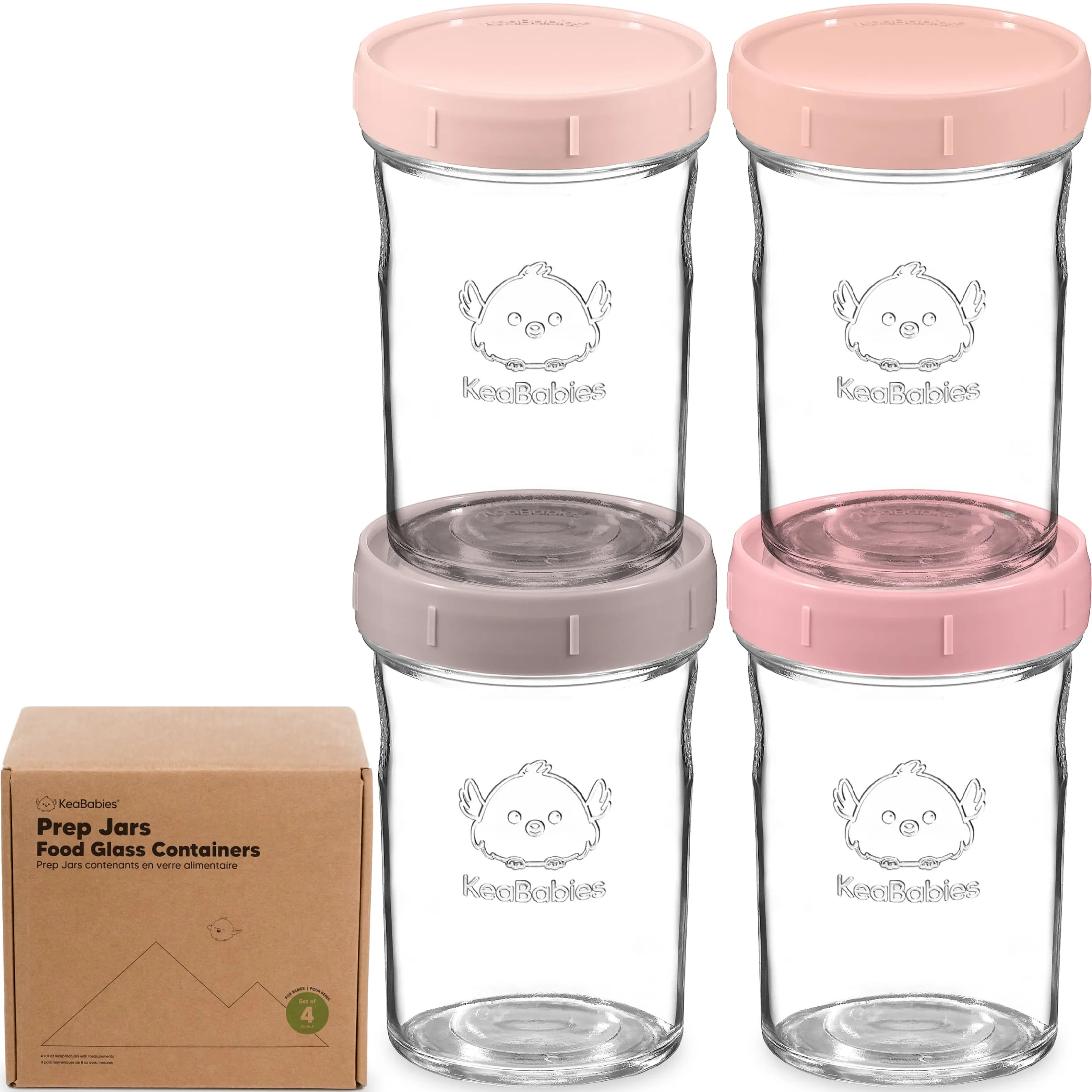 4-Pack Prep Jars Food Glass Containers (Roseate)