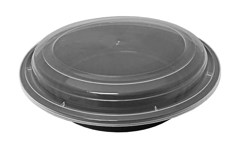 48 oz. Round Black 9" Container w/Lid Combo 150/CS