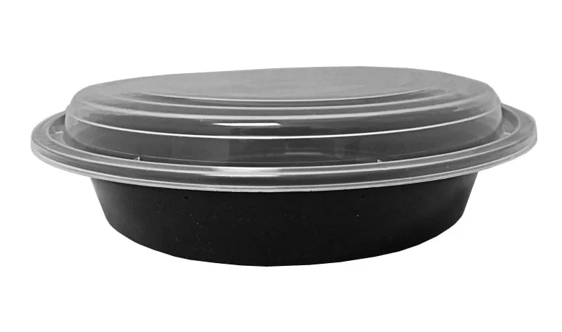 48 oz. Round Black 9" Container w/Lid Combo 50/PK