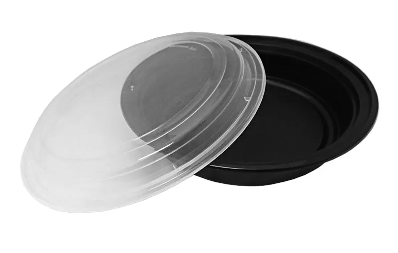 48 oz. Round Black 9" Container w/Lid Combo 50/PK