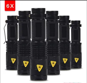 6PCS/Set Mini Flashlight Waterproof LED light Zoomable Torch AA 14500 battery