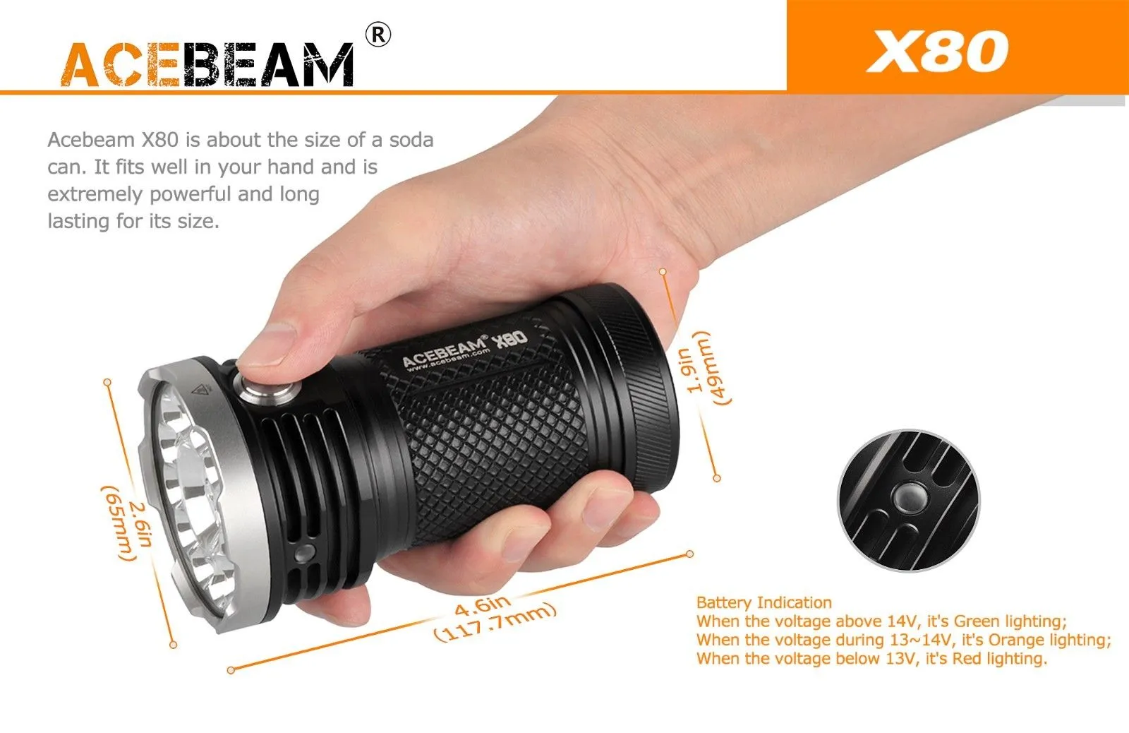 Acebeam X80 12*CREE XHP50.2 led 25000 lumens rescue searching led Flashlight