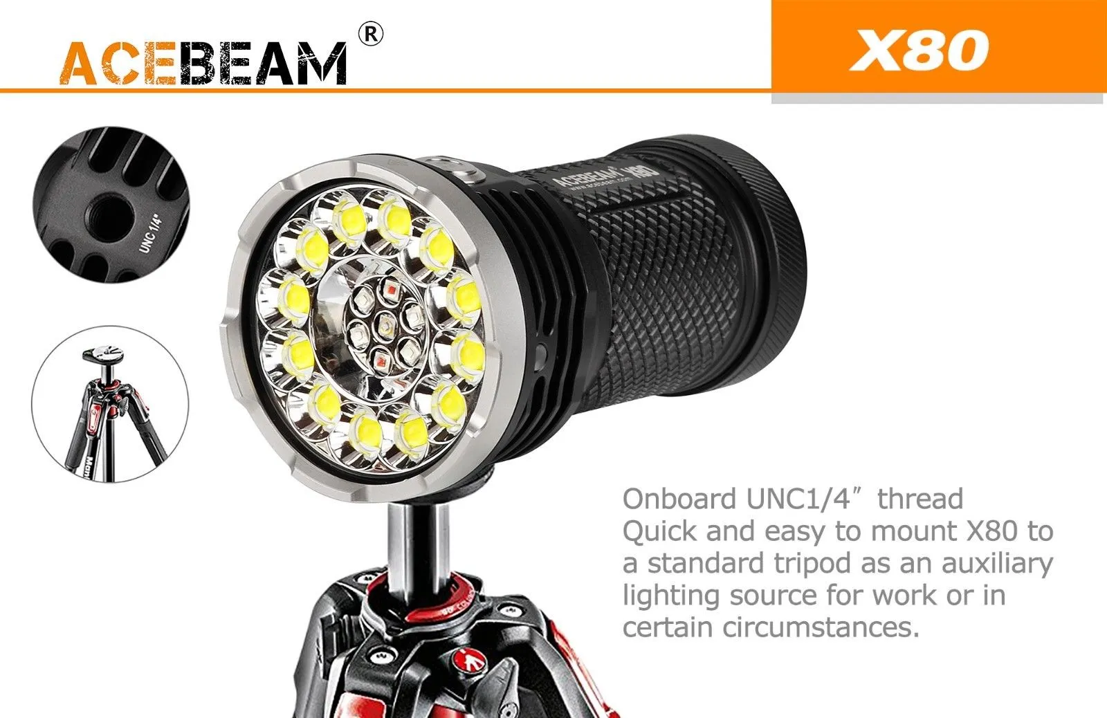 Acebeam X80 12*CREE XHP50.2 led 25000 lumens rescue searching led Flashlight