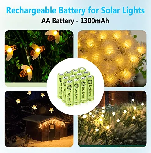 Brightown 12-Pack Rechargeable AA Batteries - 1300mAh 1.2V NiMH High Capacity Batteries - Ideal for Solar Lights & Home Devices, Recharge up to 1200x Times, Pre-Charged