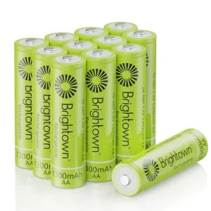 Brightown 12-Pack Rechargeable AA Batteries - 1300mAh 1.2V NiMH High Capacity Batteries - Ideal for Solar Lights & Home Devices, Recharge up to 1200x Times, Pre-Charged