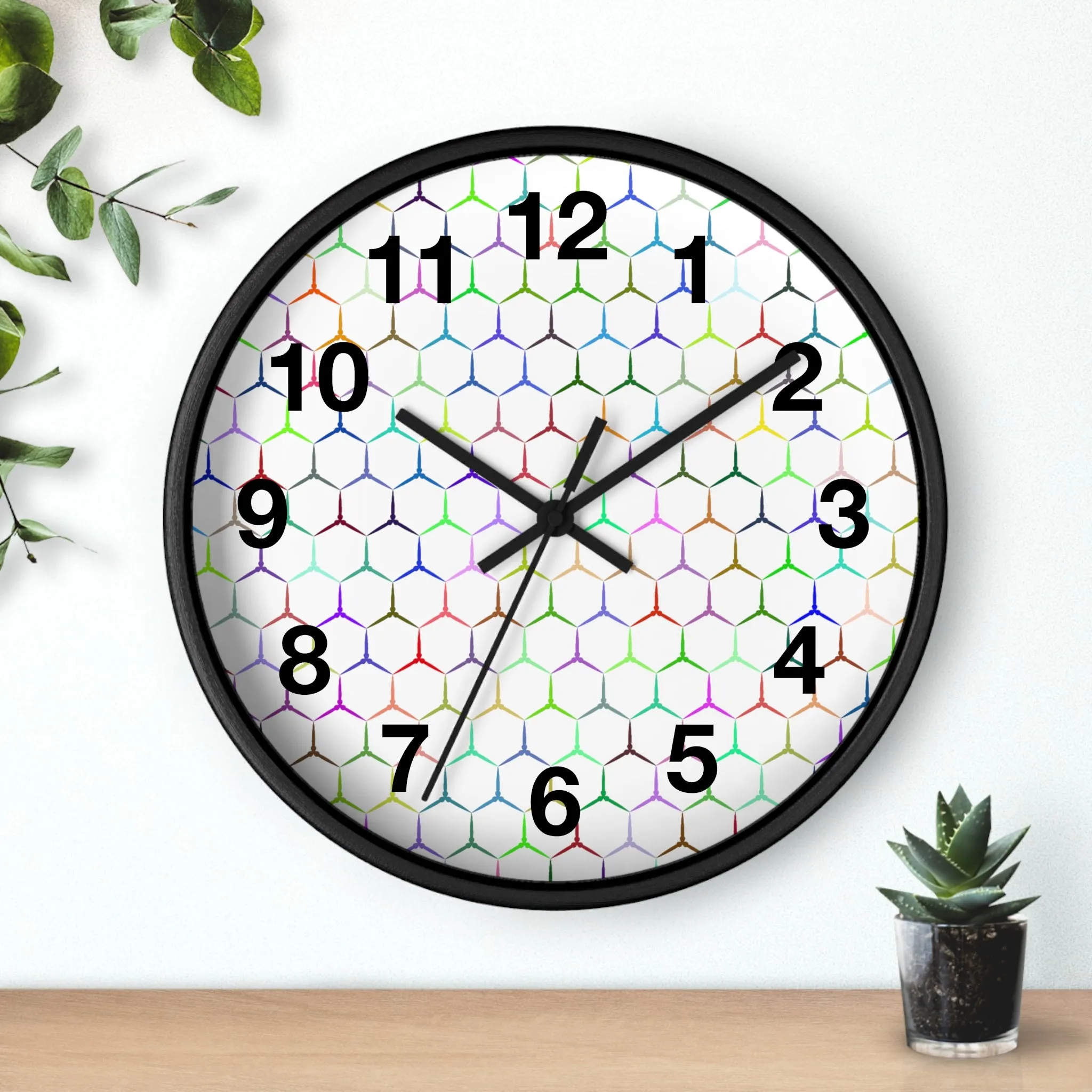 Colorful Hexagon Wall Clock, Geometric Shapes Wall Clock, Snake Skin Clock