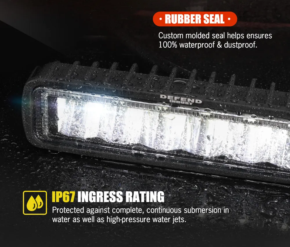 Defend Indust 6inch Led Light Bar 1 Lux @ 150M IP67 2,880 Lumens each light