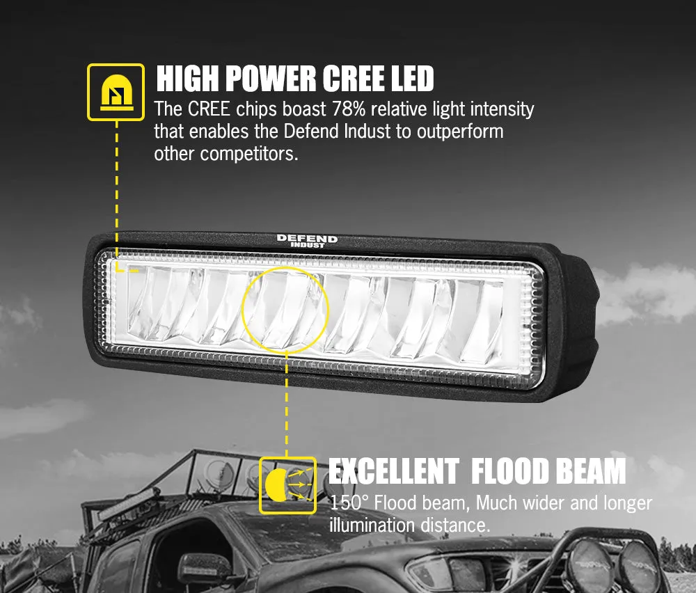 Defend Indust 6inch Led Light Bar 1 Lux @ 150M IP67 2,880 Lumens each light