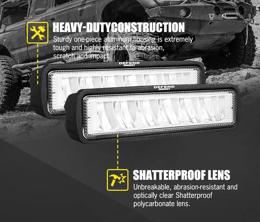 Defend Indust 6inch Led Light Bar 1 Lux @ 150M IP67 2,880 Lumens each light