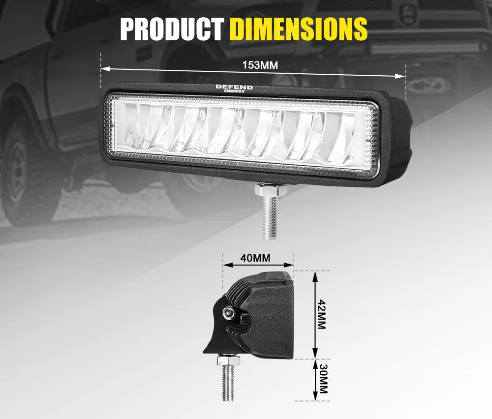 Defend Indust 6inch Led Light Bar 1 Lux @ 150M IP67 2,880 Lumens each light