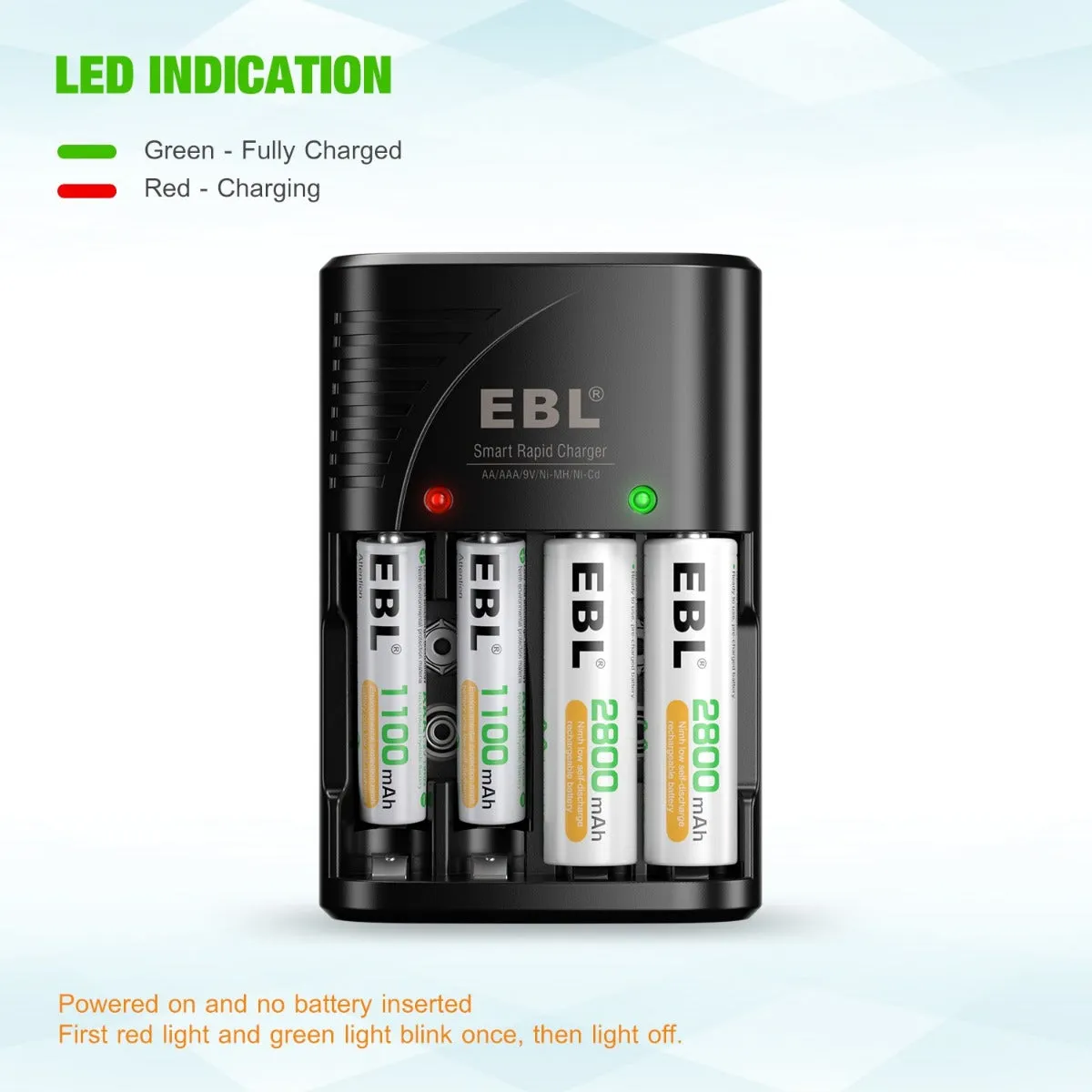 EBL 802 Smart Charger With AA AAA Rechargeable Batteries Kit