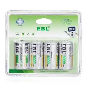 EBL Rechargeable C Batteries 5000mAh New Retail Package