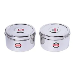 Embassy Deep Puri Box / Container - Pack of 2 (Size 7, 500 ml each), Stainless Steel