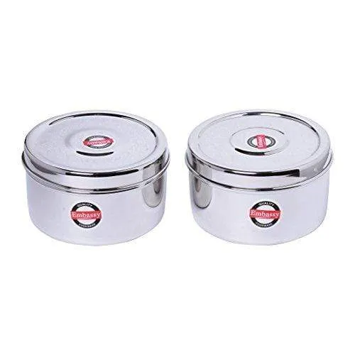 Embassy Deep Puri Box / Container - Pack of 2 (Size 7, 500 ml each), Stainless Steel