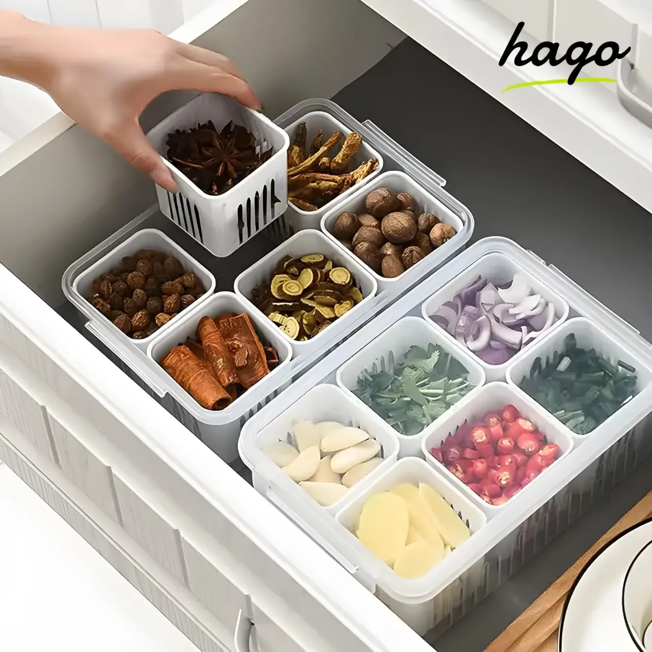 hago Fridge Storage Boxes Freezer Storage Containers, Container for Kitchen Storage Set, Storage in Kitchen, Vegetable Storage, Draining Crisper Refrigerator Food Box (1)