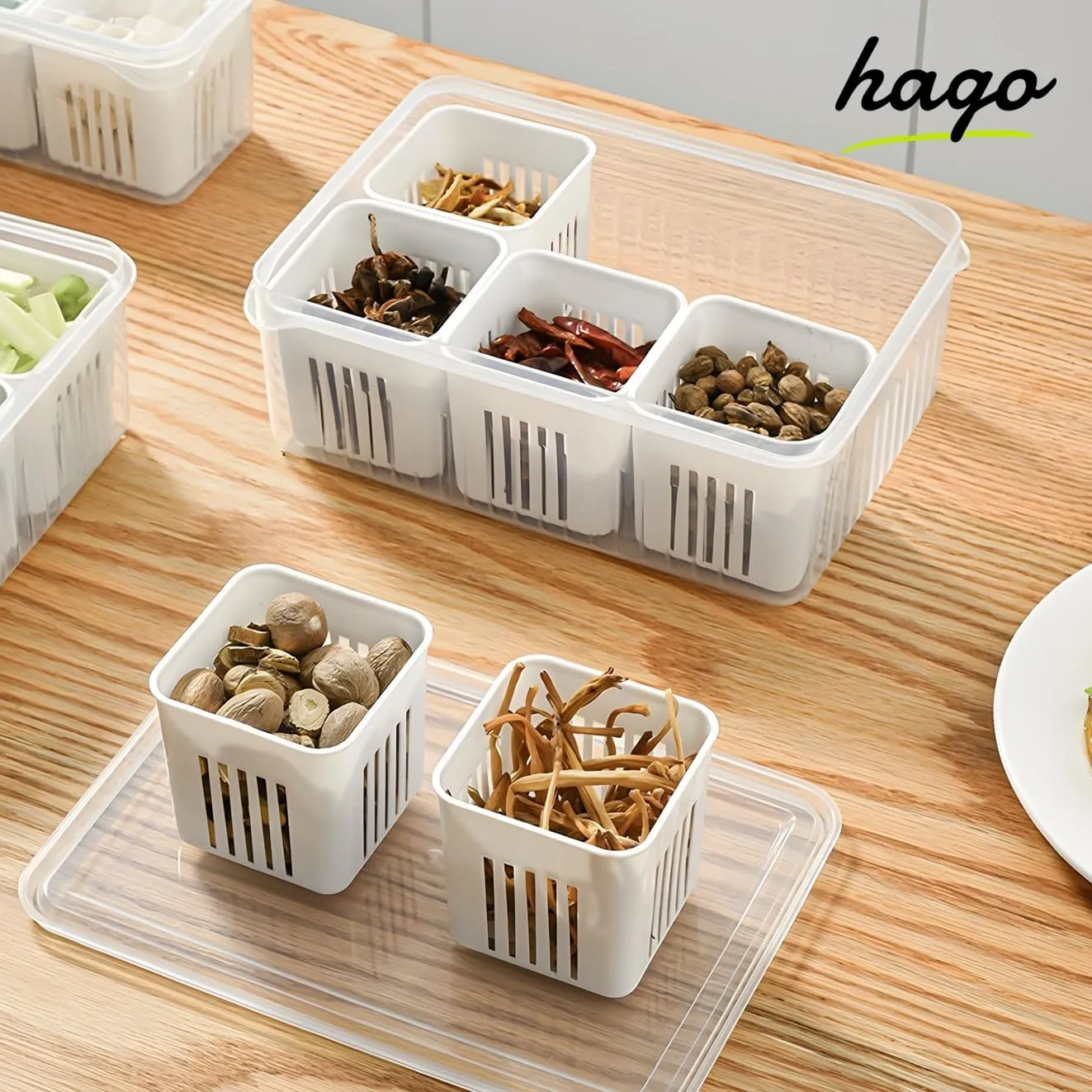 hago Fridge Storage Boxes Freezer Storage Containers, Container for Kitchen Storage Set, Storage in Kitchen, Vegetable Storage, Draining Crisper Refrigerator Food Box (1)