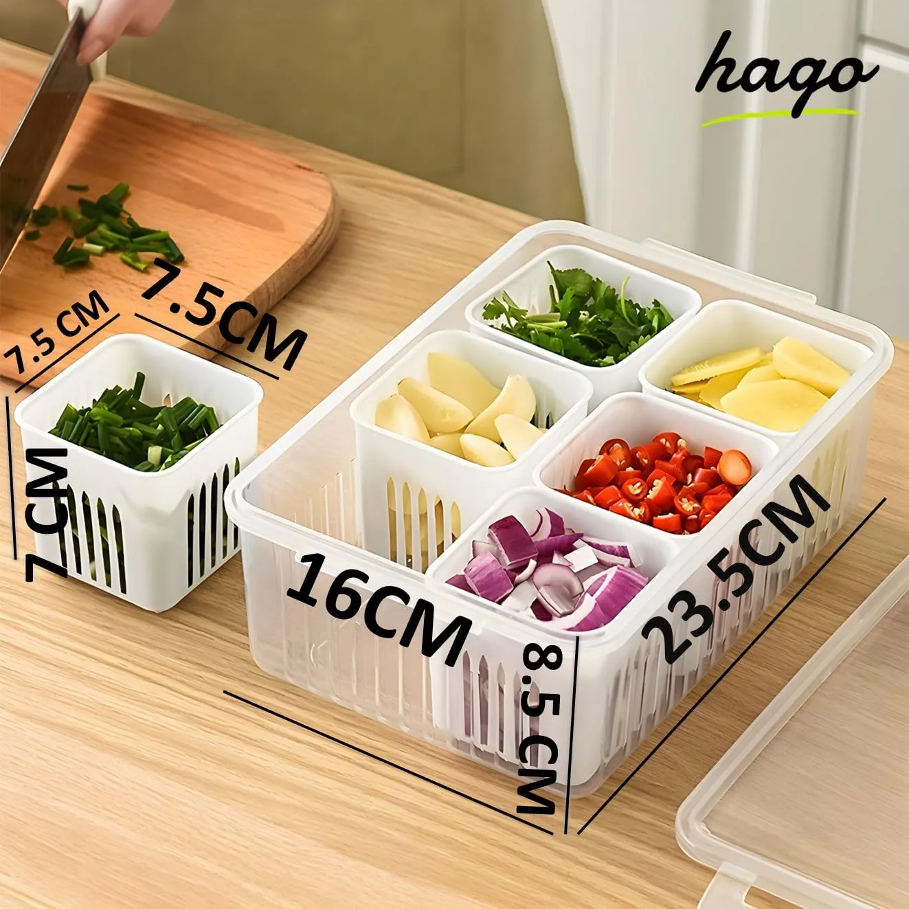 hago Fridge Storage Boxes Freezer Storage Containers, Container for Kitchen Storage Set, Storage in Kitchen, Vegetable Storage, Draining Crisper Refrigerator Food Box (1)