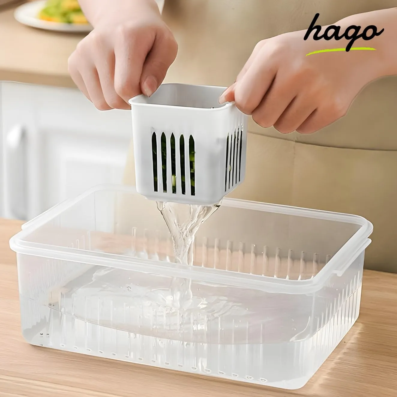 hago Fridge Storage Boxes Freezer Storage Containers, Container for Kitchen Storage Set, Storage in Kitchen, Vegetable Storage, Draining Crisper Refrigerator Food Box (1)