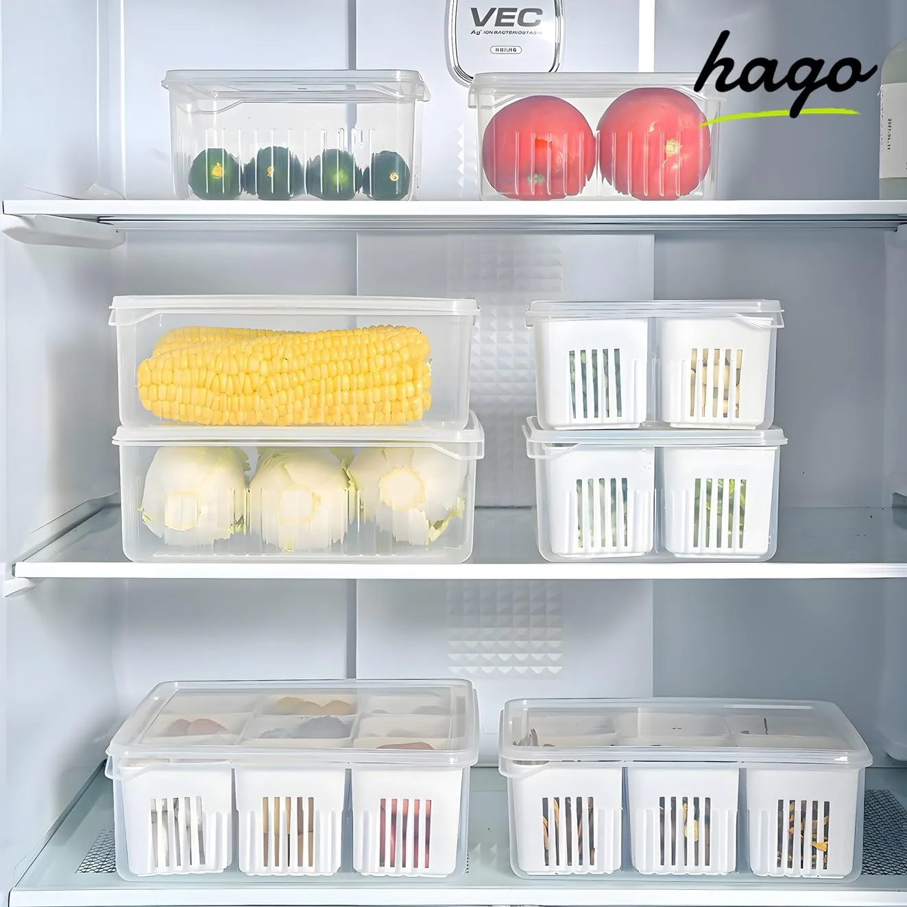 hago Fridge Storage Boxes Freezer Storage Containers, Container for Kitchen Storage Set, Storage in Kitchen, Vegetable Storage, Draining Crisper Refrigerator Food Box (1)