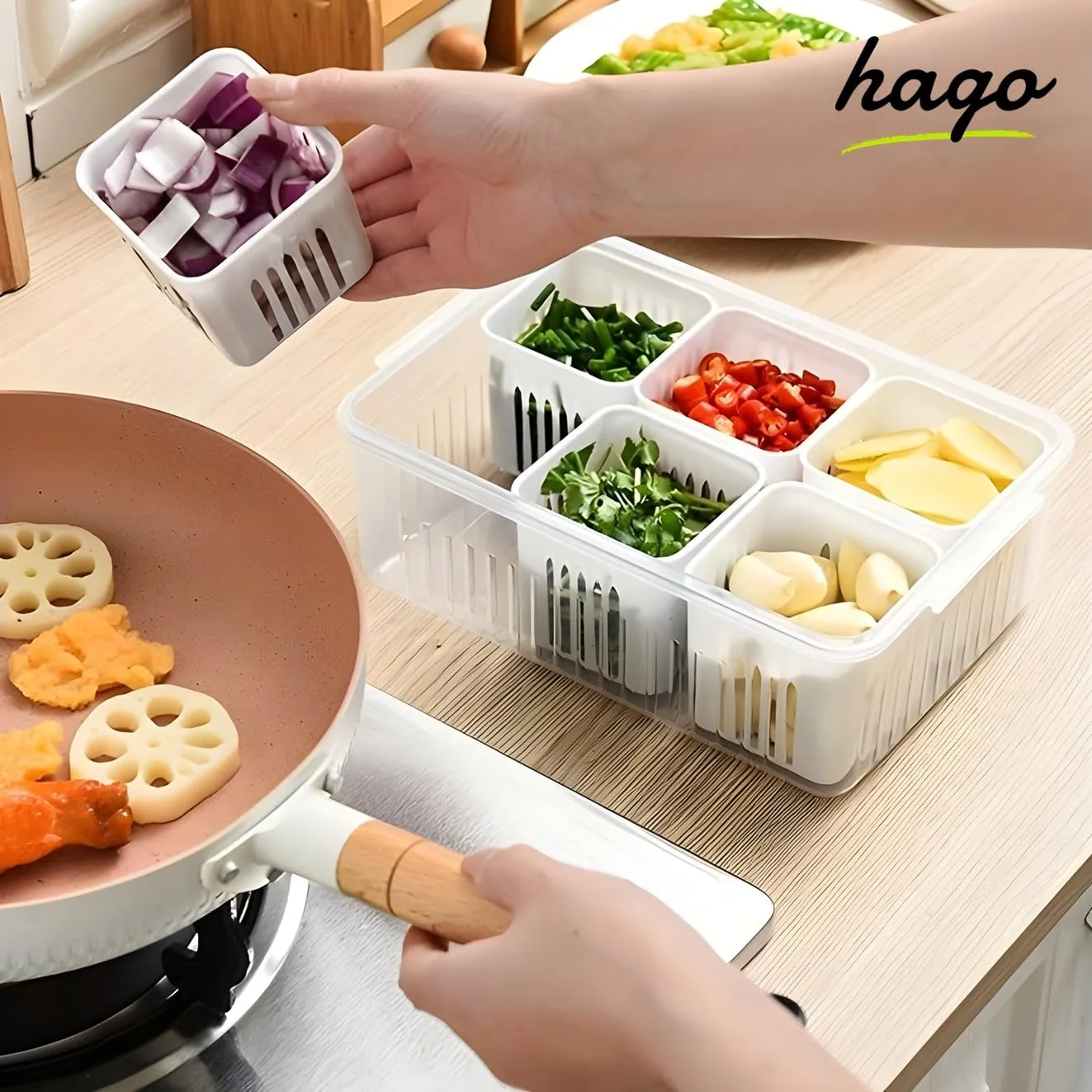 hago Fridge Storage Boxes Freezer Storage Containers, Container for Kitchen Storage Set, Storage in Kitchen, Vegetable Storage, Draining Crisper Refrigerator Food Box (1)