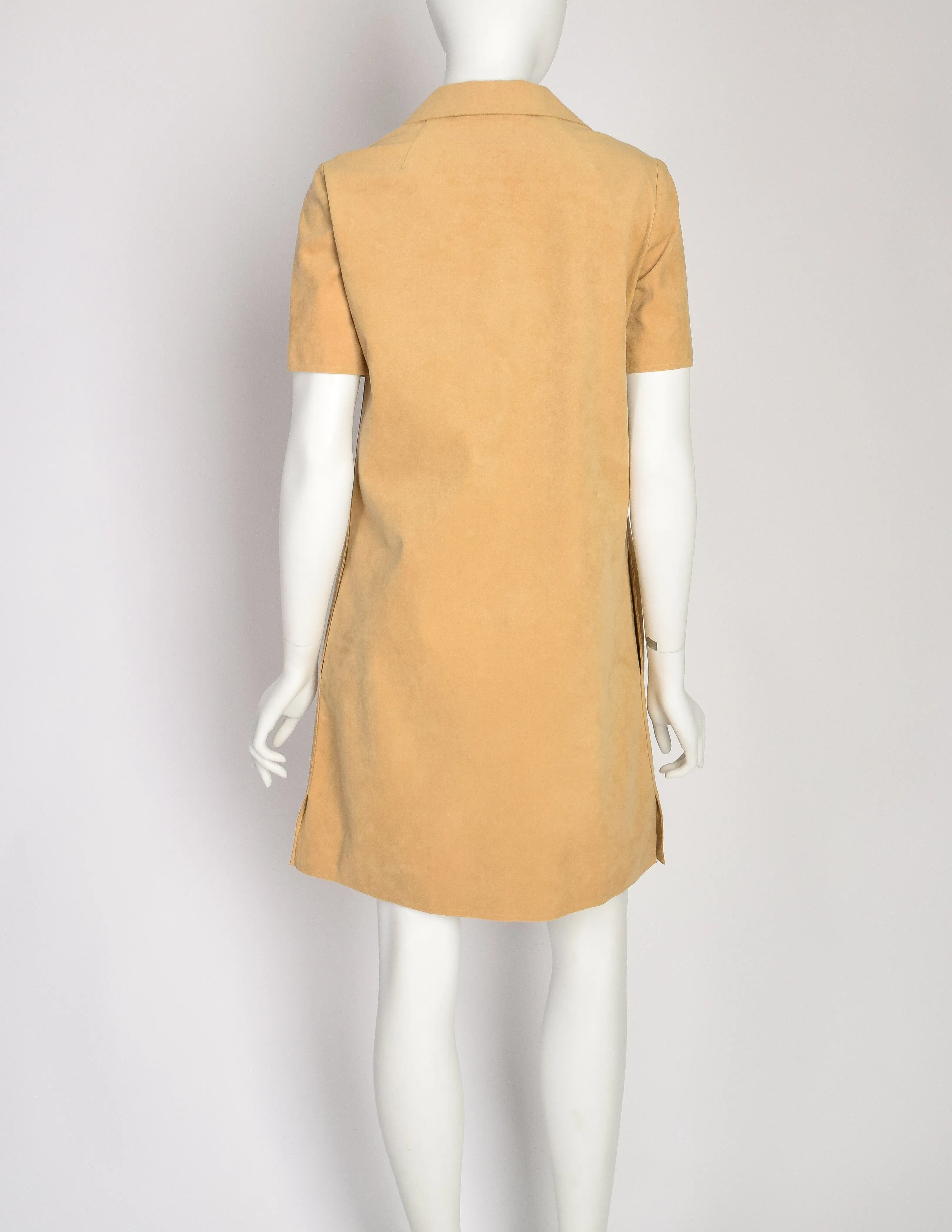 Halston Vintage Beige Ultrasuede Collared Shirt Dress