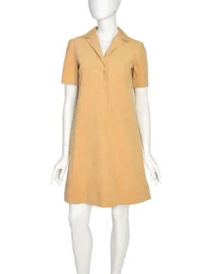 Halston Vintage Beige Ultrasuede Collared Shirt Dress