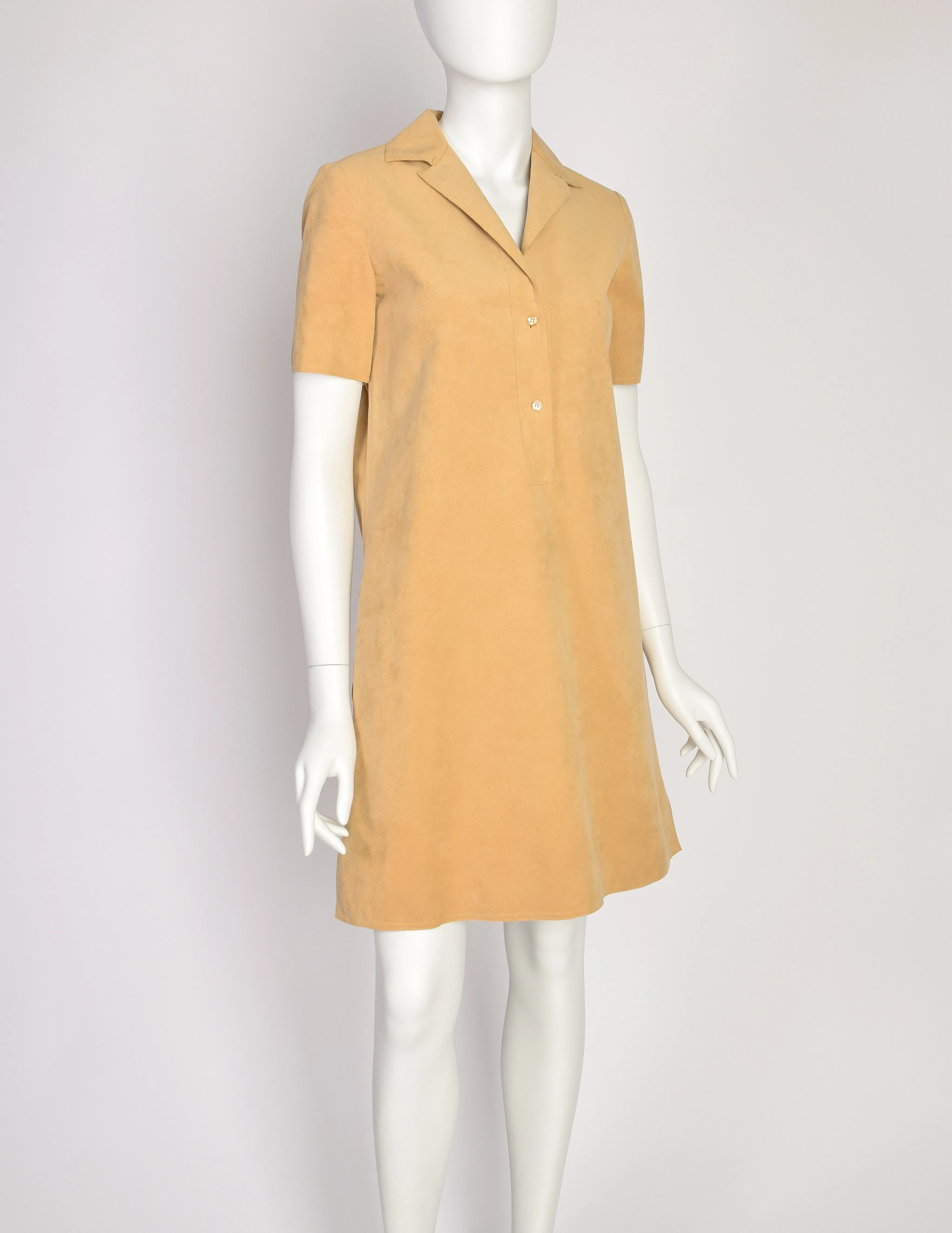 Halston Vintage Beige Ultrasuede Collared Shirt Dress