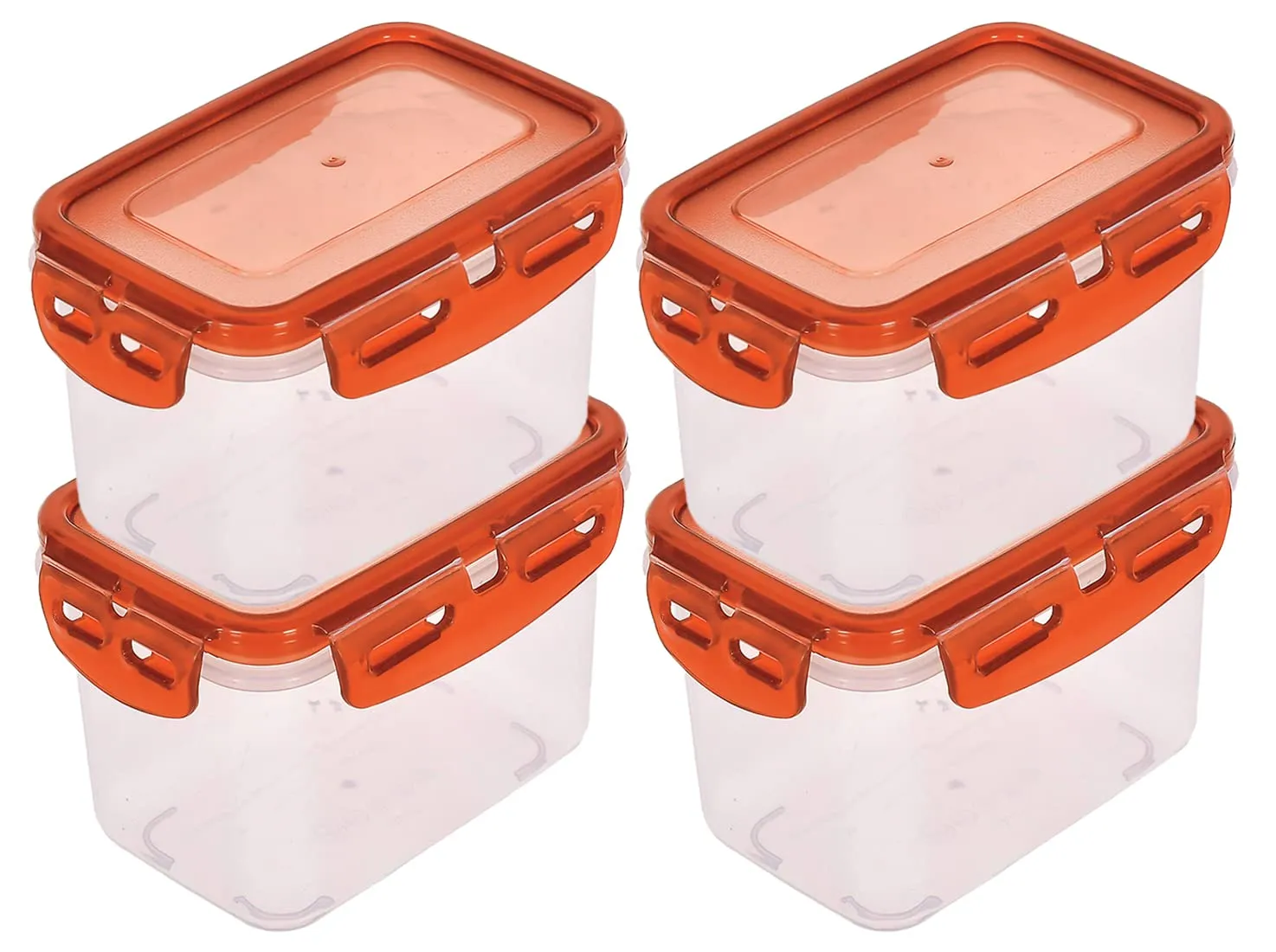 Heart Home Plastic Food Storage Container/Box For cookies, nuts, beans, chutneys With Airtight Lock Lid, 600ml Pack of 4 ( Brown)-46HH0537