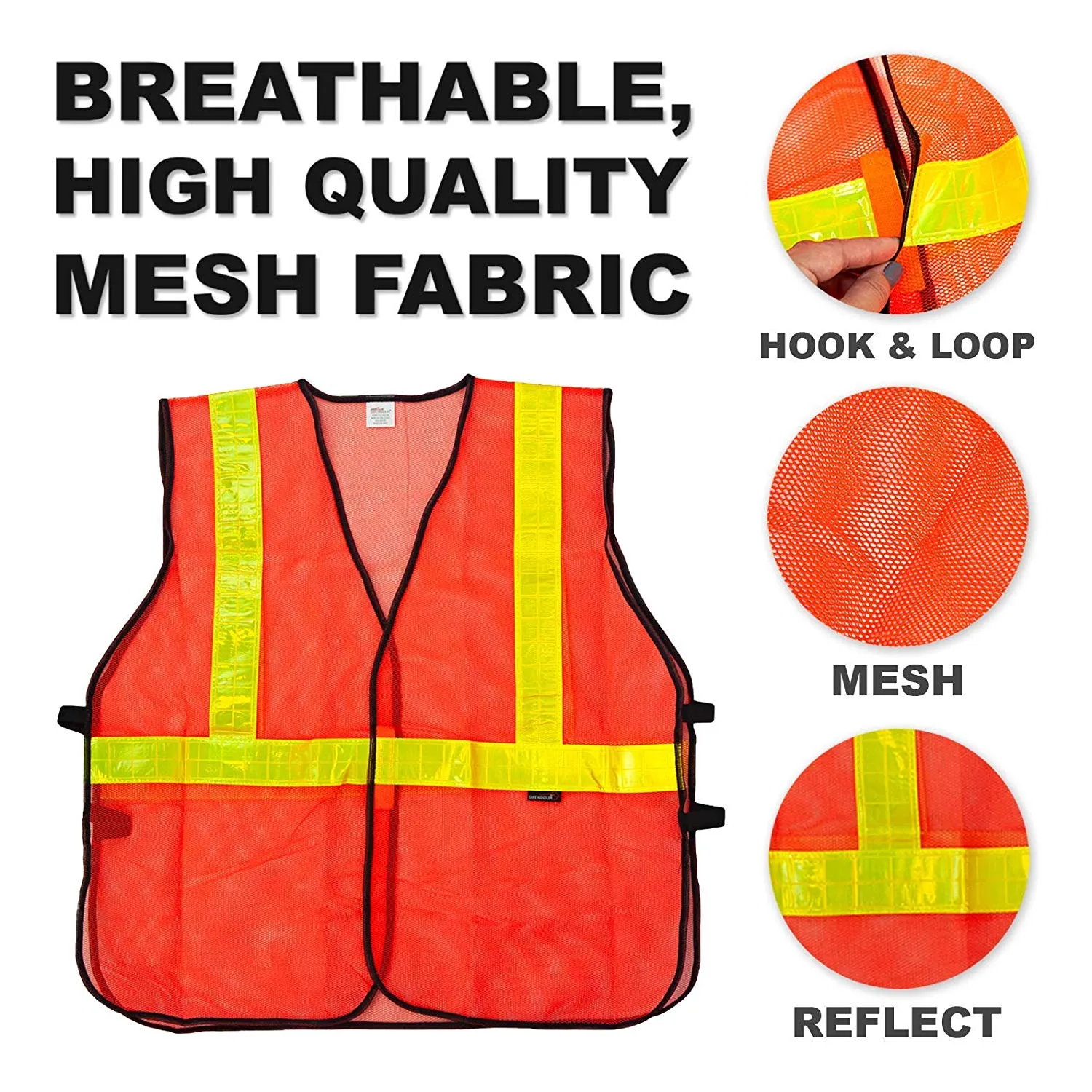 Lattice Reflective Safety Vests, Fluorescent, Hook & Loop Closer, Orange