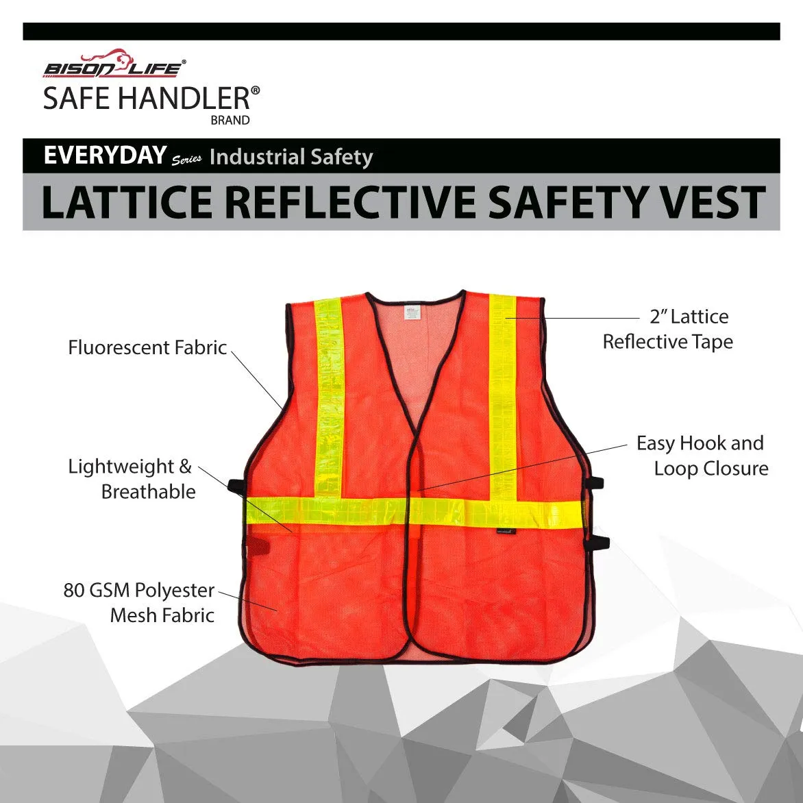 Lattice Reflective Safety Vests, Fluorescent, Hook & Loop Closer, Orange