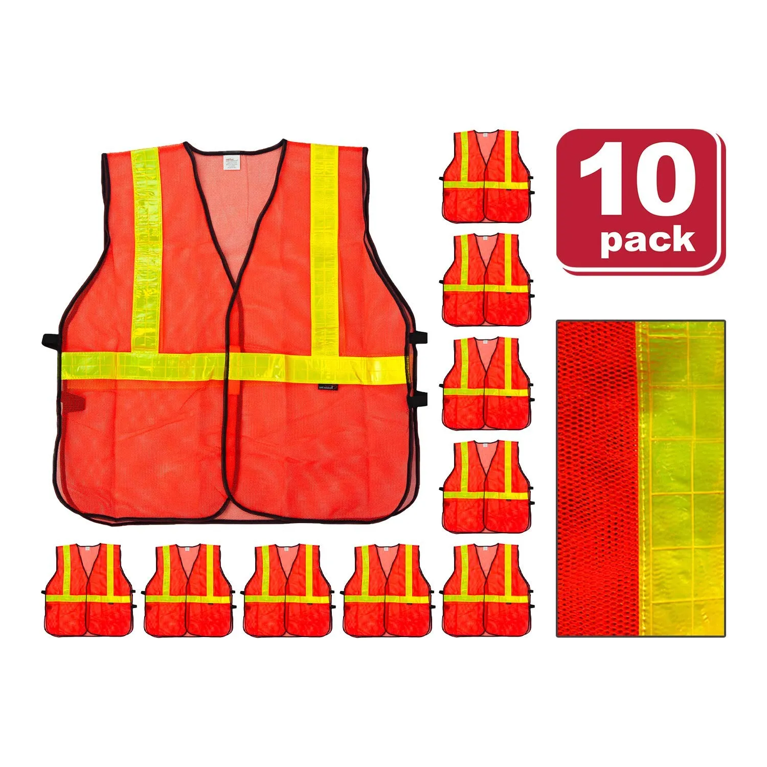 Lattice Reflective Safety Vests, Fluorescent, Hook & Loop Closer, Orange