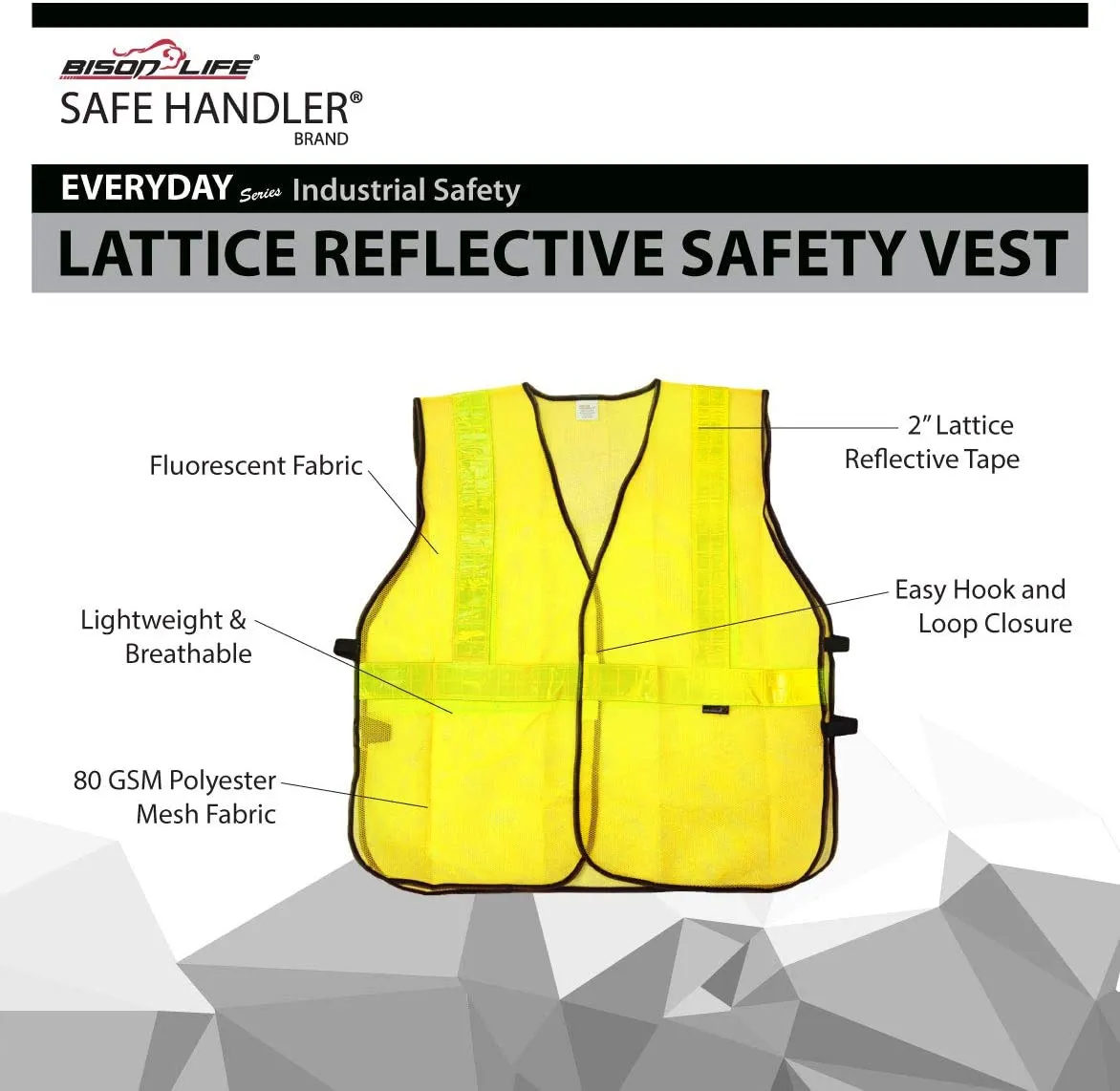 Lattice Reflective Safety Vests, Fluorescent, Hook & Loop Closer, Yellow