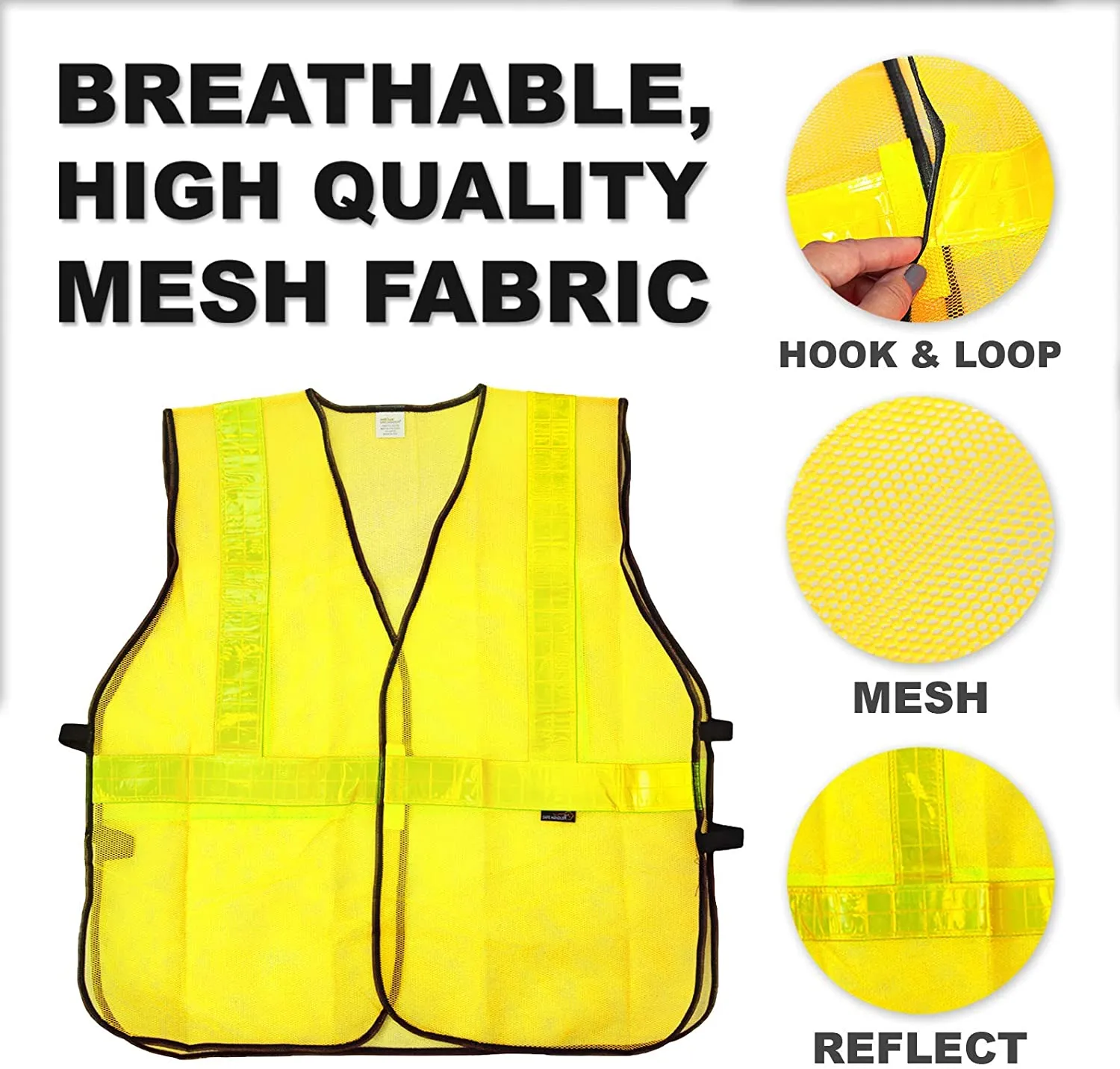 Lattice Reflective Safety Vests, Fluorescent, Hook & Loop Closer, Yellow