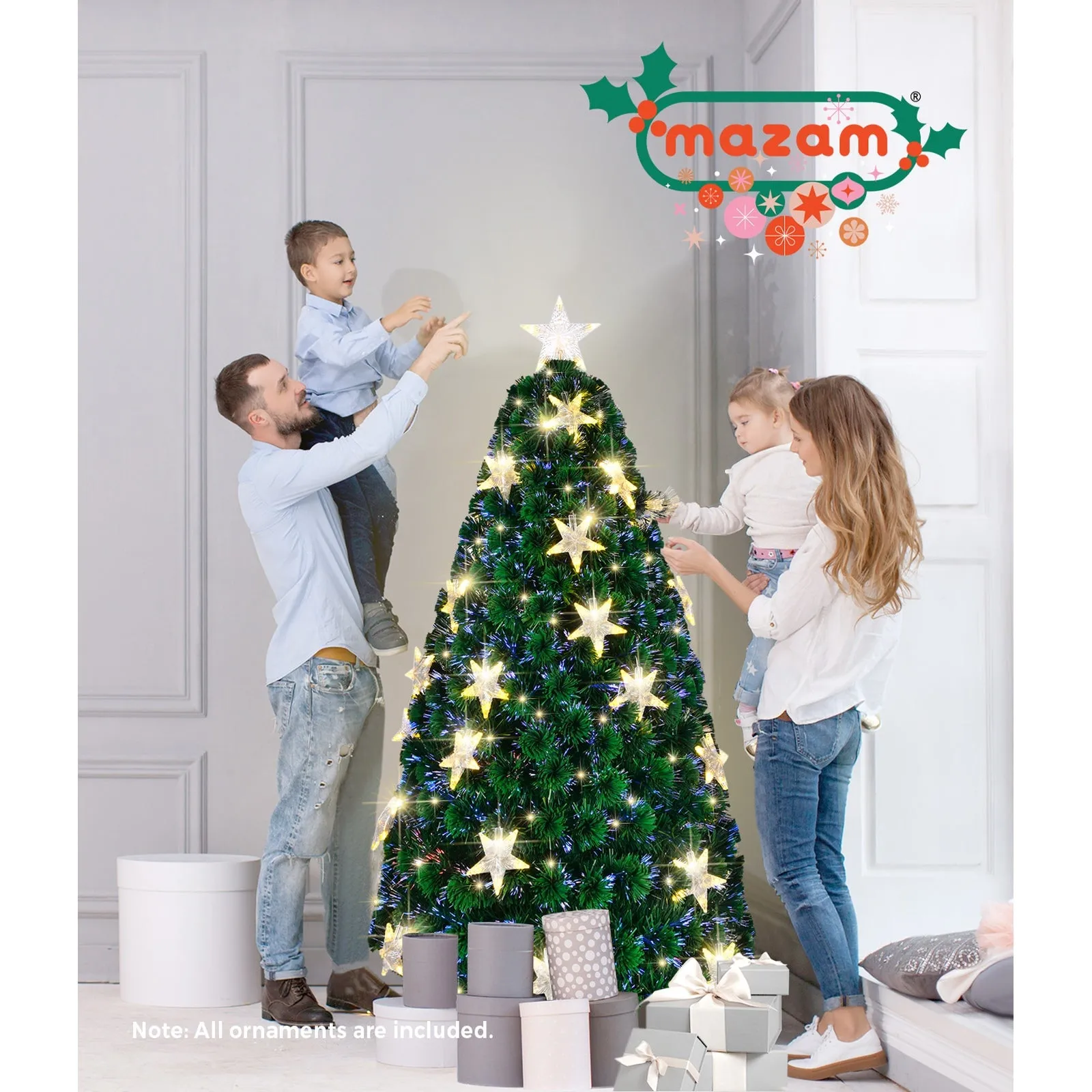 Mazam Christmas Tree 1.8M 6FT Fibre Optics Xmas Trees Green with LED lights