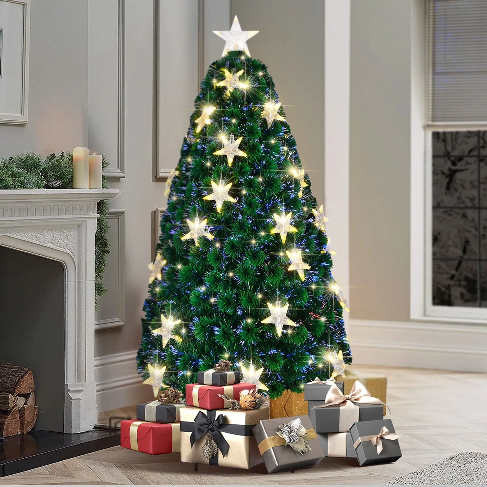 Mazam Christmas Tree 1.8M 6FT Fibre Optics Xmas Trees Green with LED lights