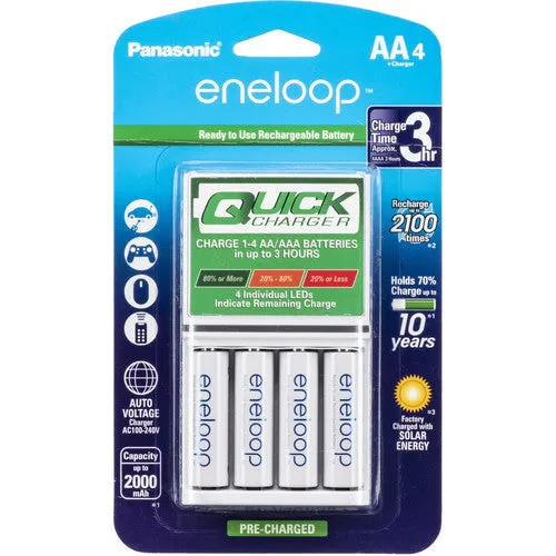 Panasonic Eneloop KKJ55MCA4BA AA Rechargeable NiMH Batteries and Individual Quick Charger