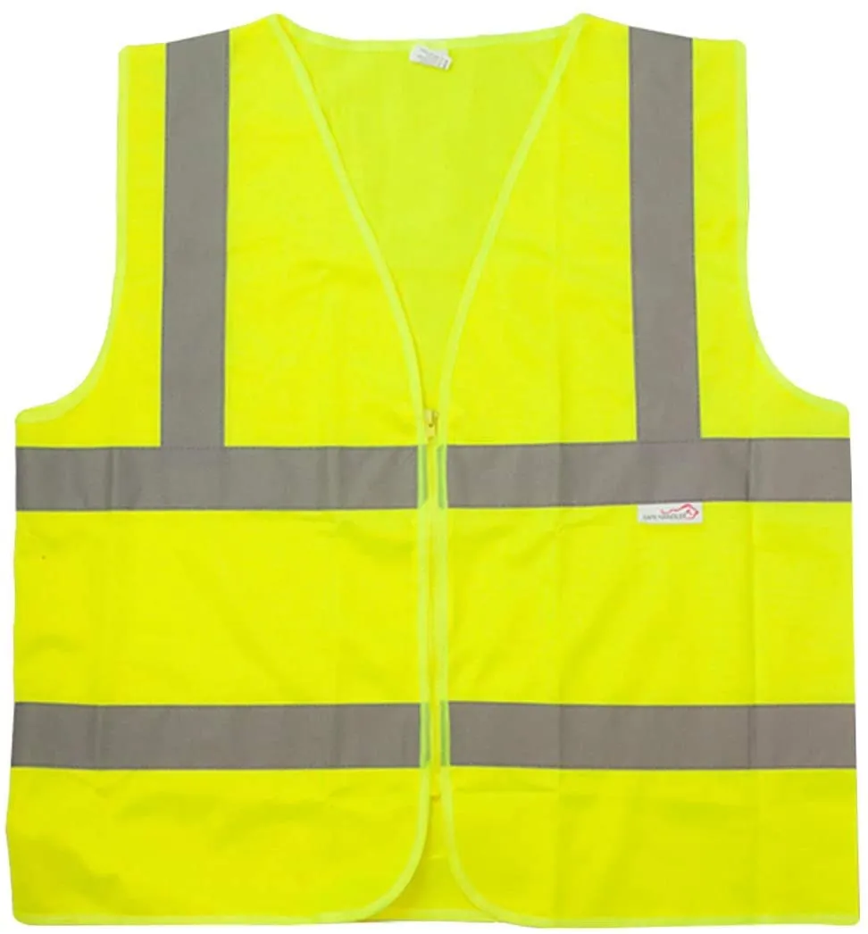 Reflective Safety Vest, Fluorescent Fabric, Zipper Closure , Yellow